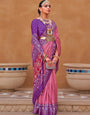 Cinnamon Pink Printed Patola Handloom Soft Silk Saree