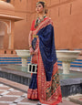 Navy Blue Printed Patola Handloom Soft Silk Saree