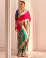 Fuchsia Pink Shade Silk Woven Zari Work Broad Border Saree