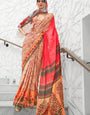 Light Orange Digital Printed Crepe Silk Saree