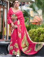 Strawberry Pink Pure Georgette Floral Printed Trending Saree