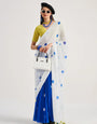 White And Blue Printed Georgette Saree with Blouse Piece