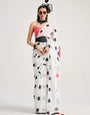 White And Black Printed Georgette Saree with Blouse Piece