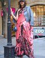 Blush Pink Printed Satin Silk Saree