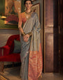 Fossil Grey Woven Tussar Silk Saree