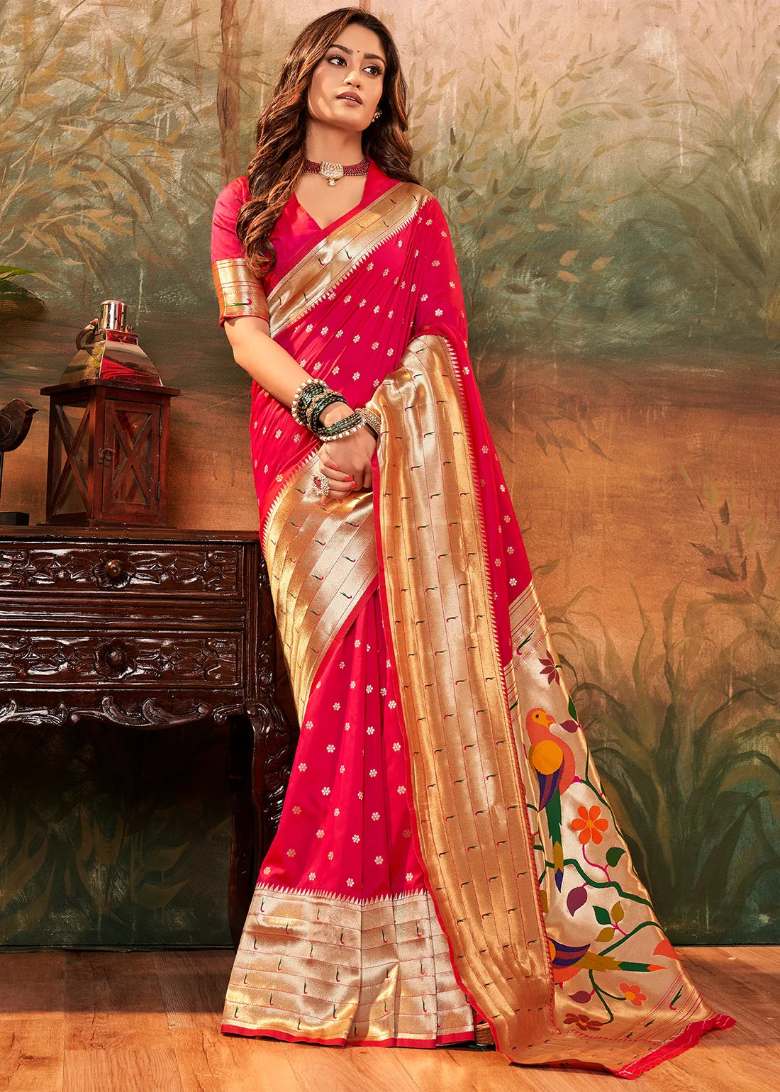 Raspberry Red Paithani Silk Saree