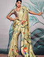 Lemon Yellow Printed Satin Crepe Saree