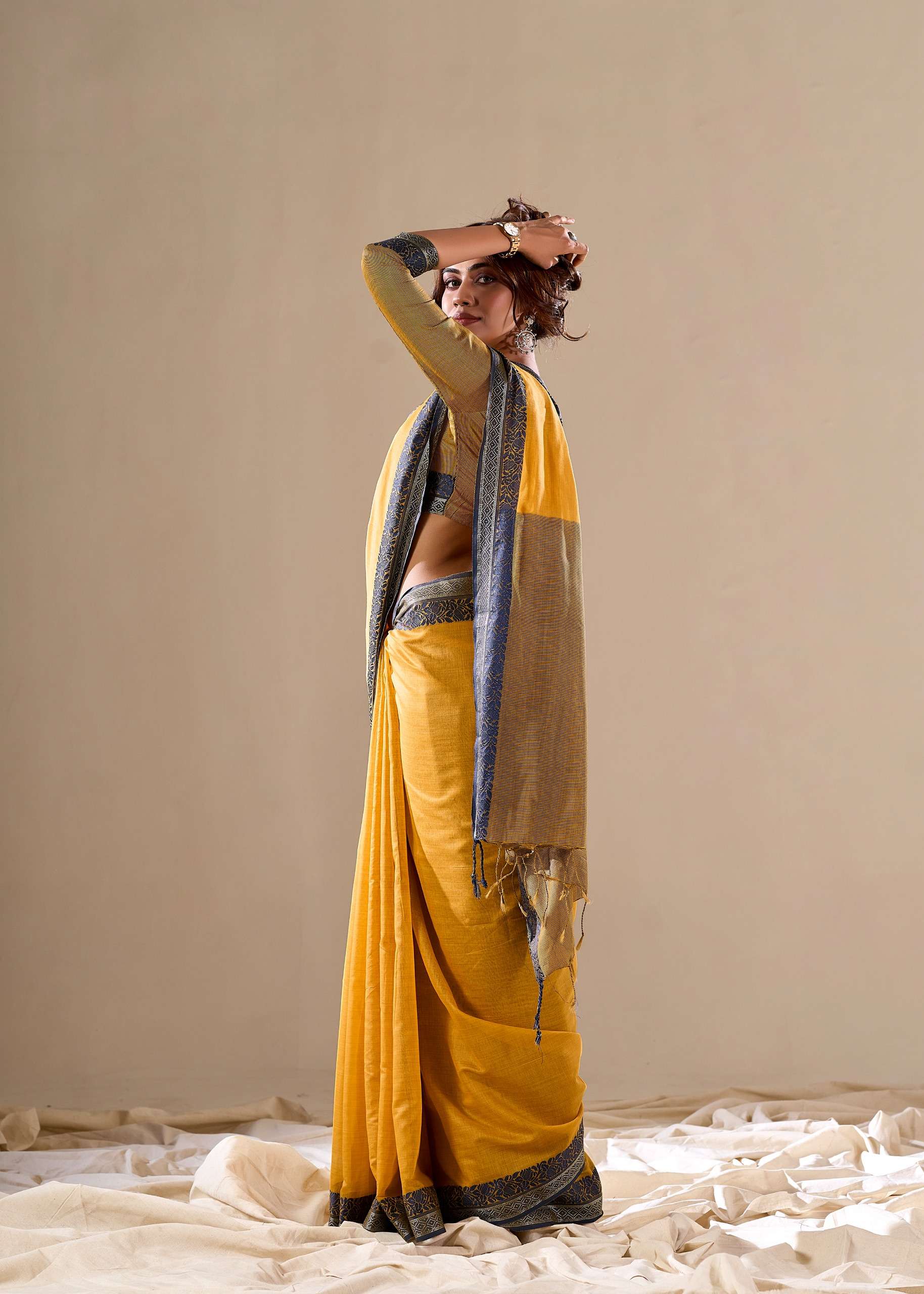 New Yellow Plain Cotton Saree