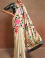 Cream Bollywood Style Soft Satin Crepe Saree