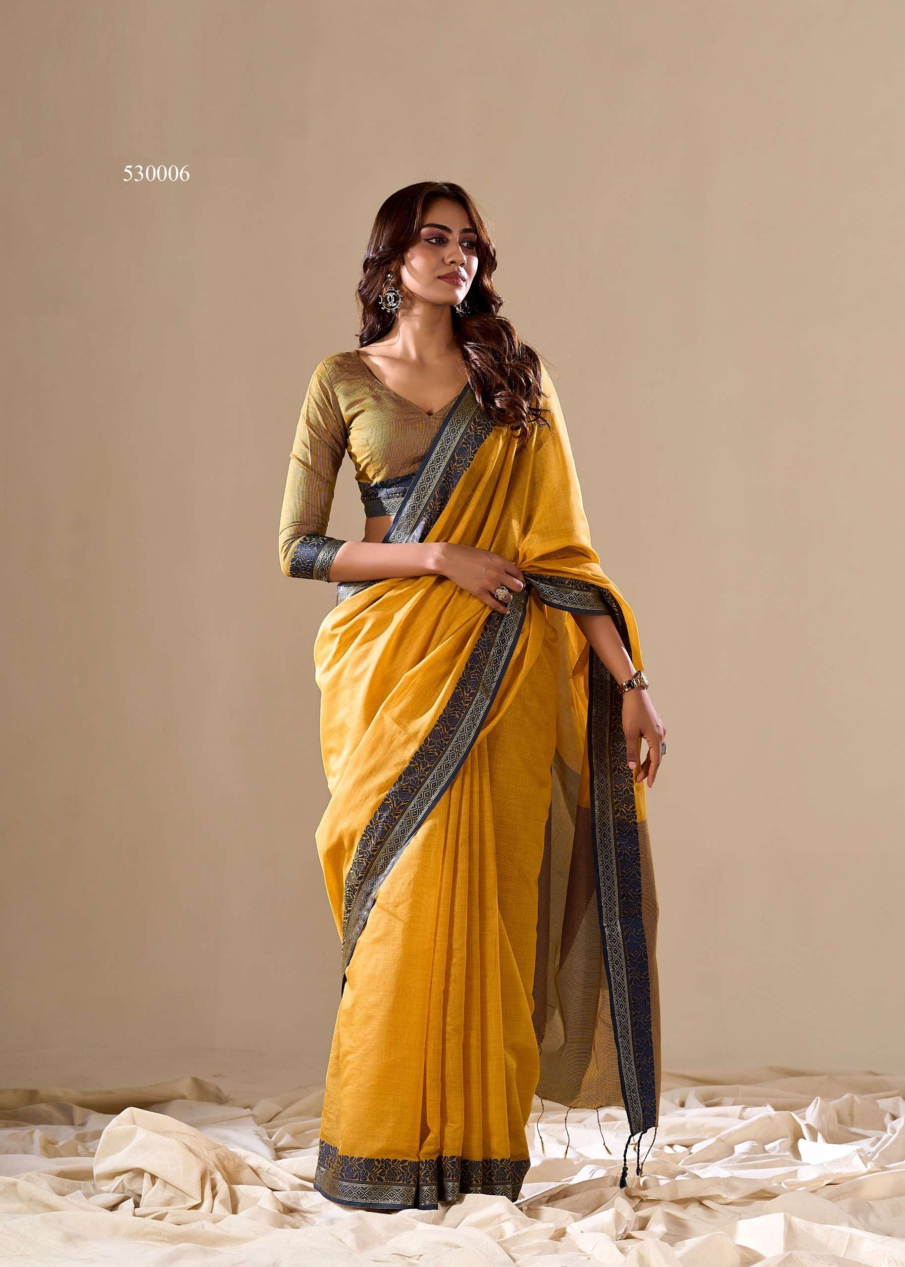 New Yellow Plain Cotton Saree