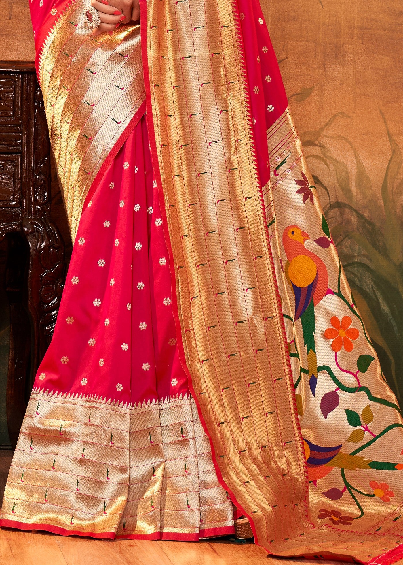 Raspberry Red Paithani Silk Saree