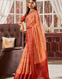 Luxurious Red Printed Satin Saree