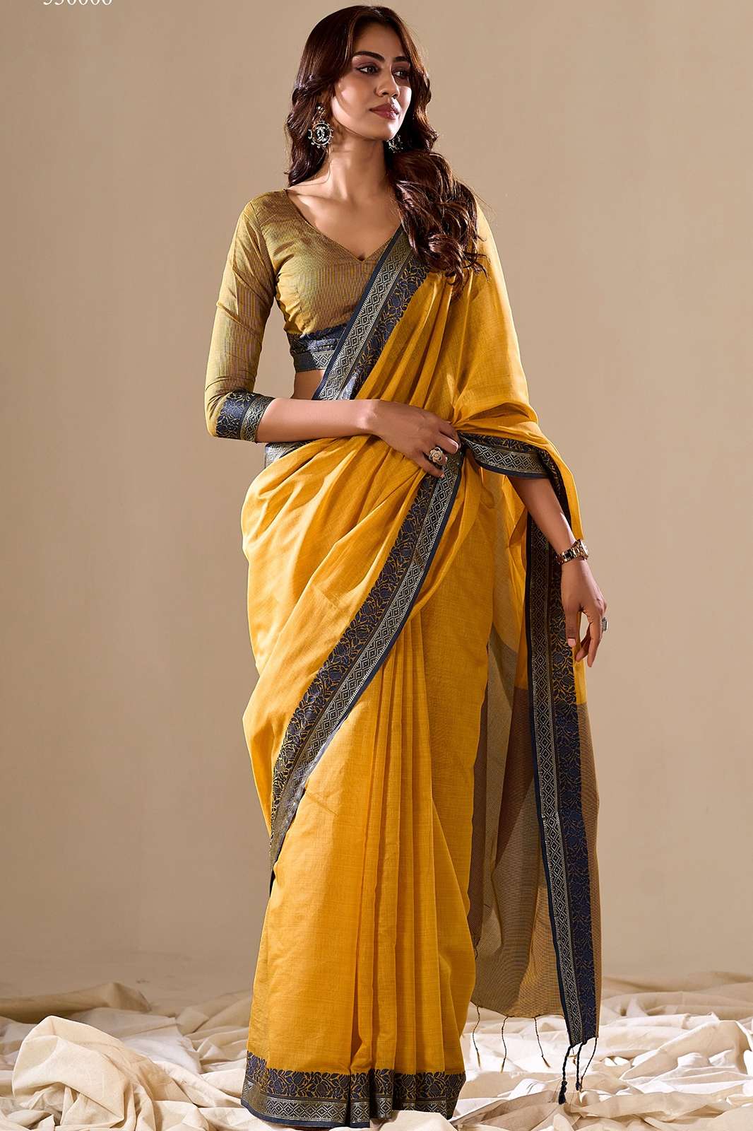 New Yellow Plain Cotton Saree