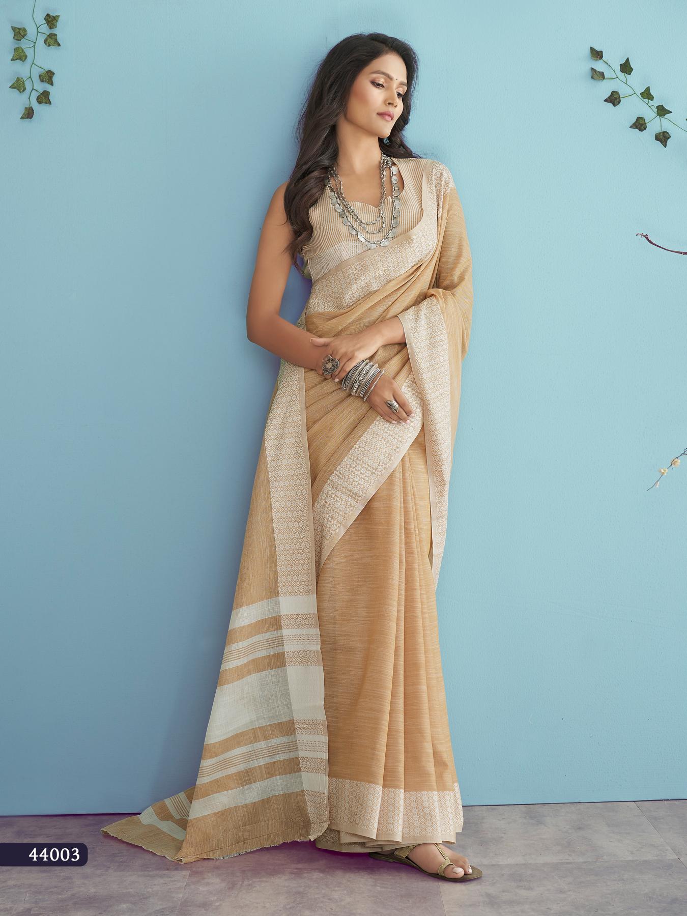 Soft Linen Silk With Chikankari Weaved Border Saree R1