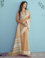 Soft Linen Silk With Chikankari Weaved Border Saree R1