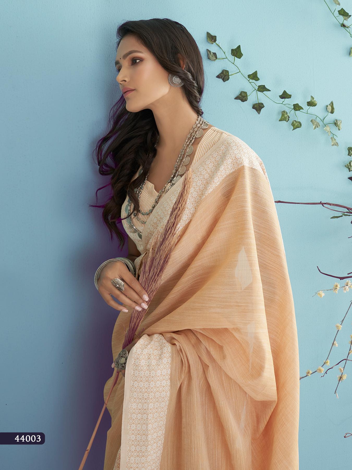 Soft Linen Silk With Chikankari Weaved Border Saree R1