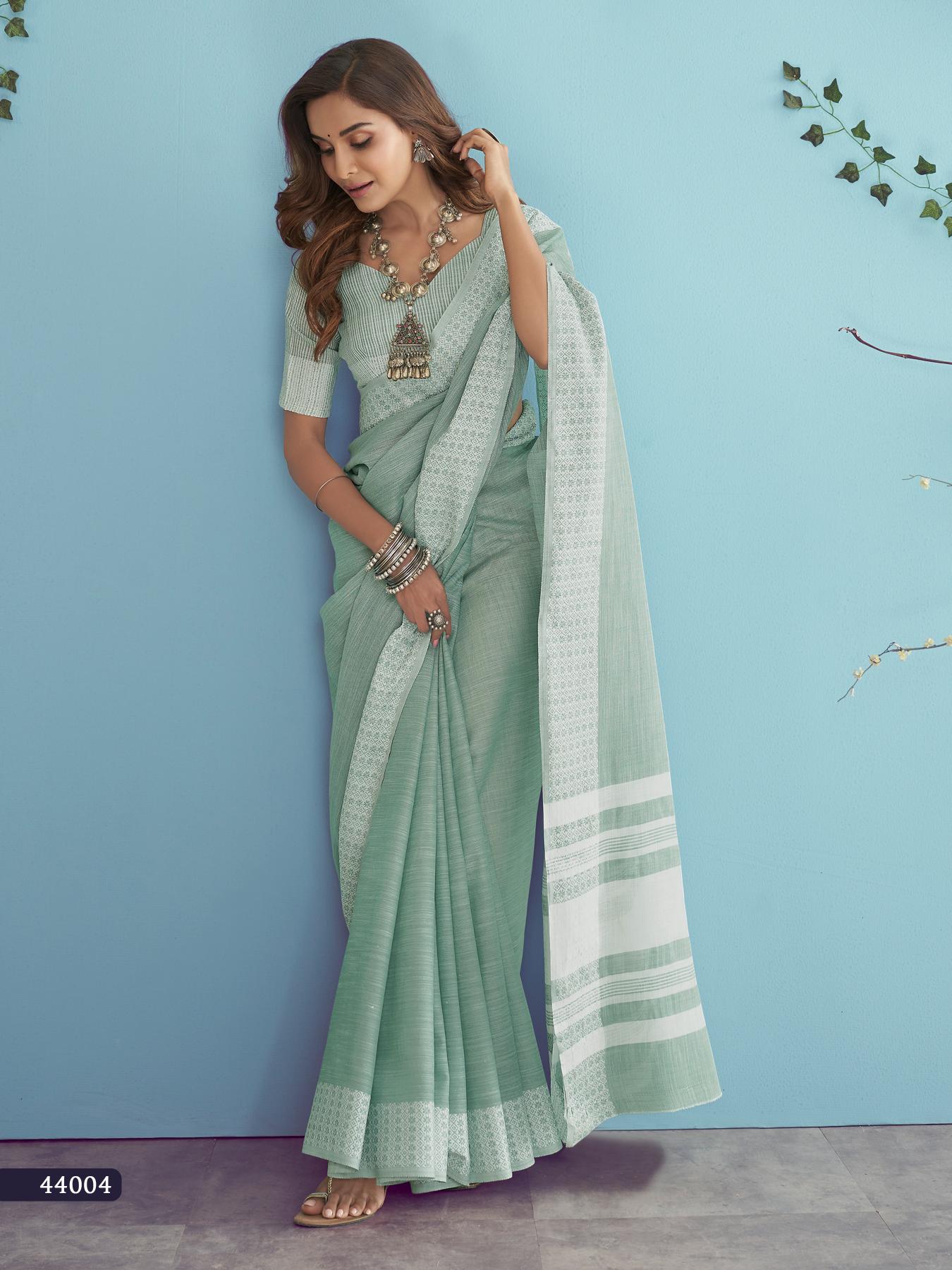 Soft Linen Silk With Chikankari Weaved Border Saree R1