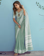 Soft Linen Silk With Chikankari Weaved Border Saree R1