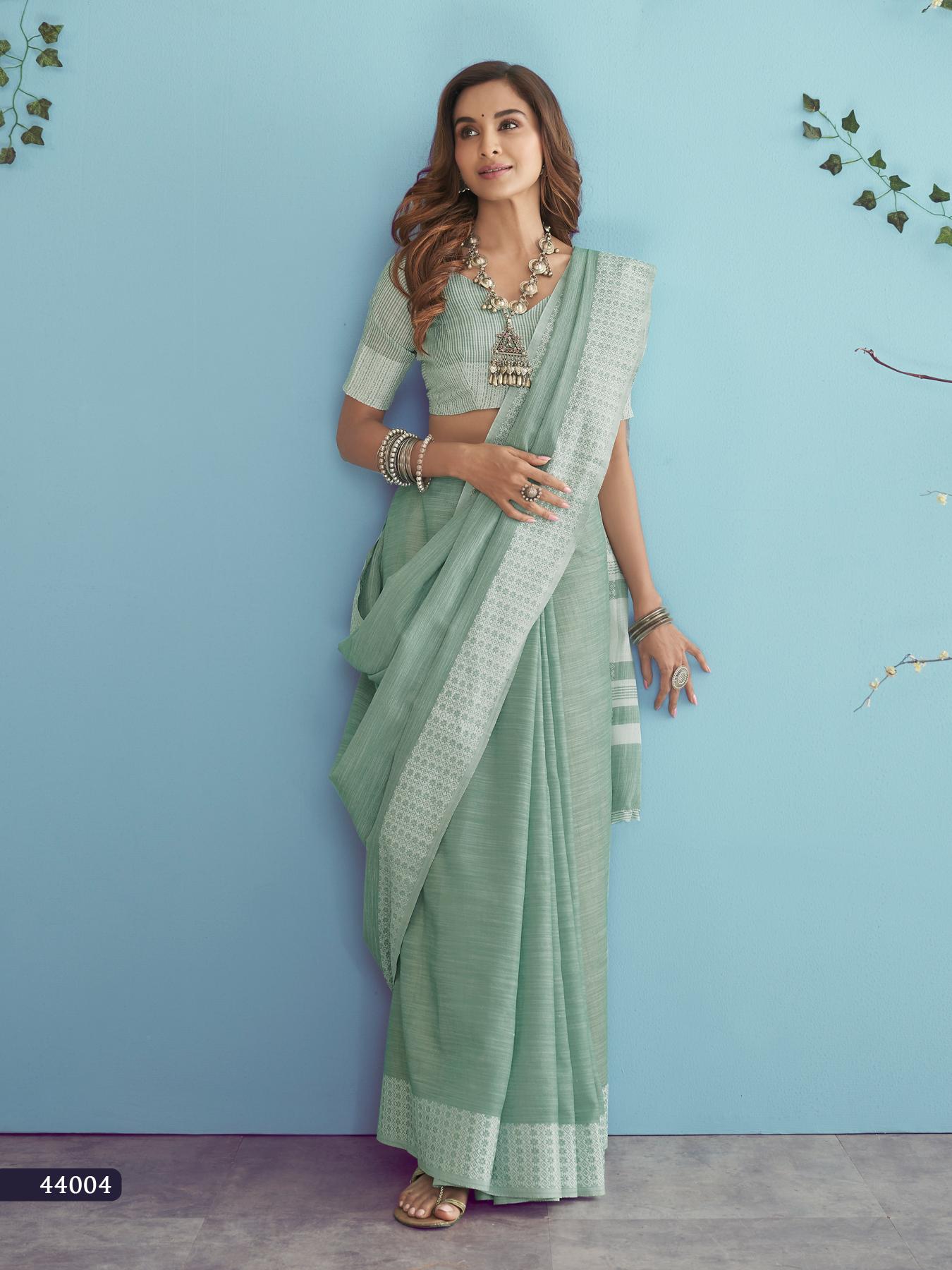 Soft Linen Silk With Chikankari Weaved Border Saree R1