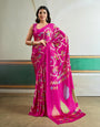 Deep Pink Modal Ajrakh Printed Satin Silk Saree