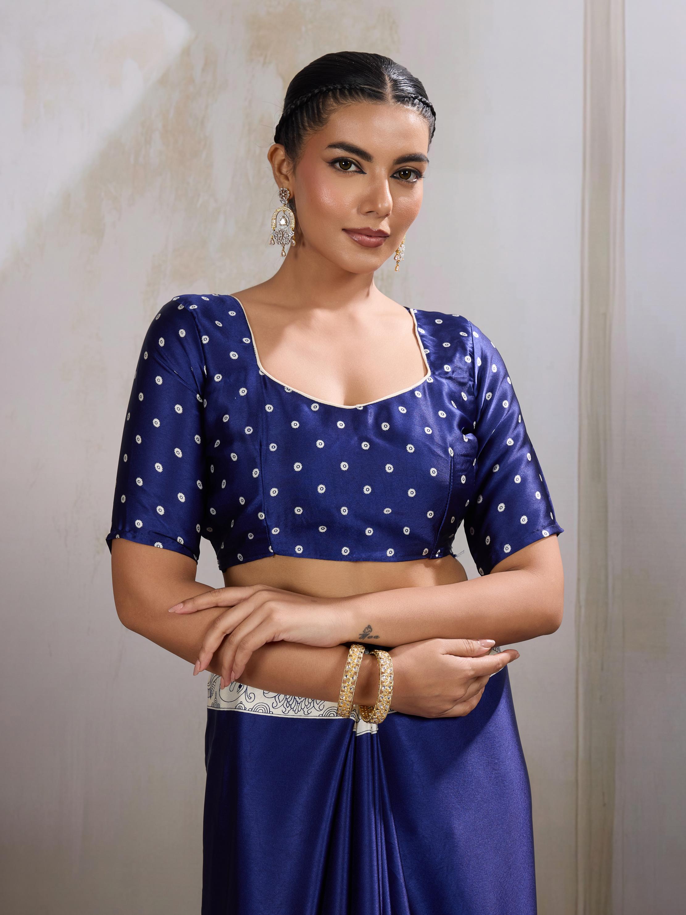 Bluebells Ajrakh Printed Satin Crepe Silk Saree