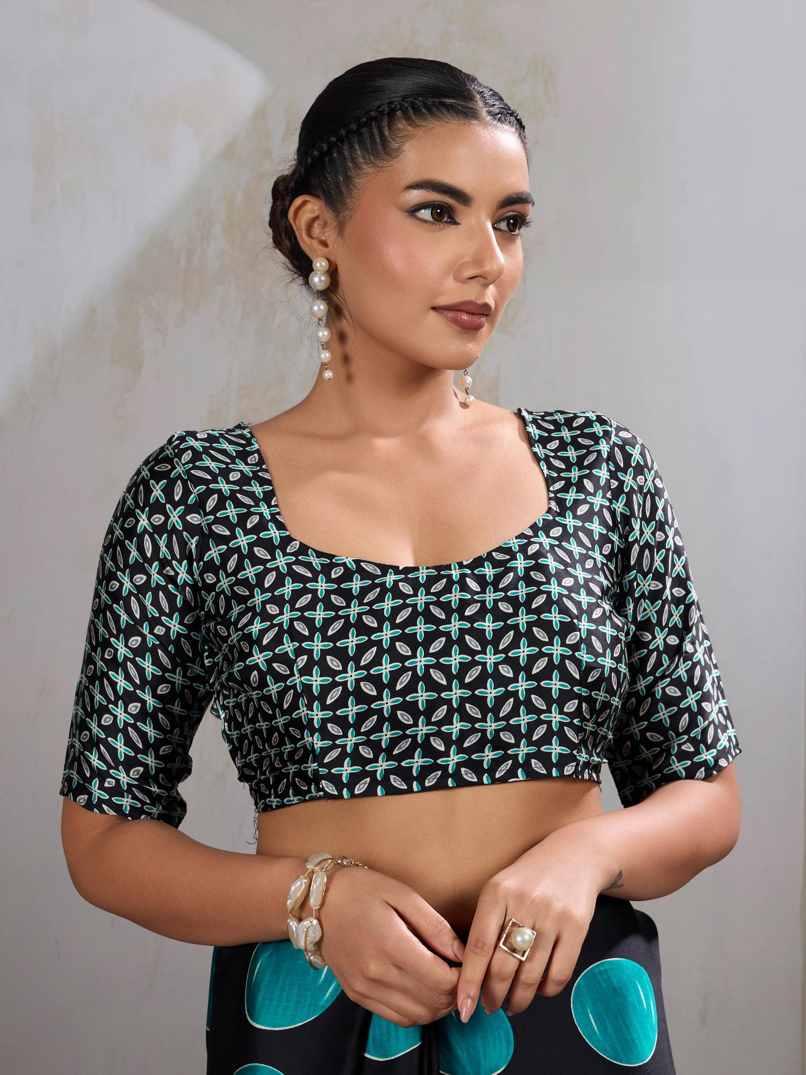 Paradiso Rama Ajrakh Printed Satin Crepe Silk Saree