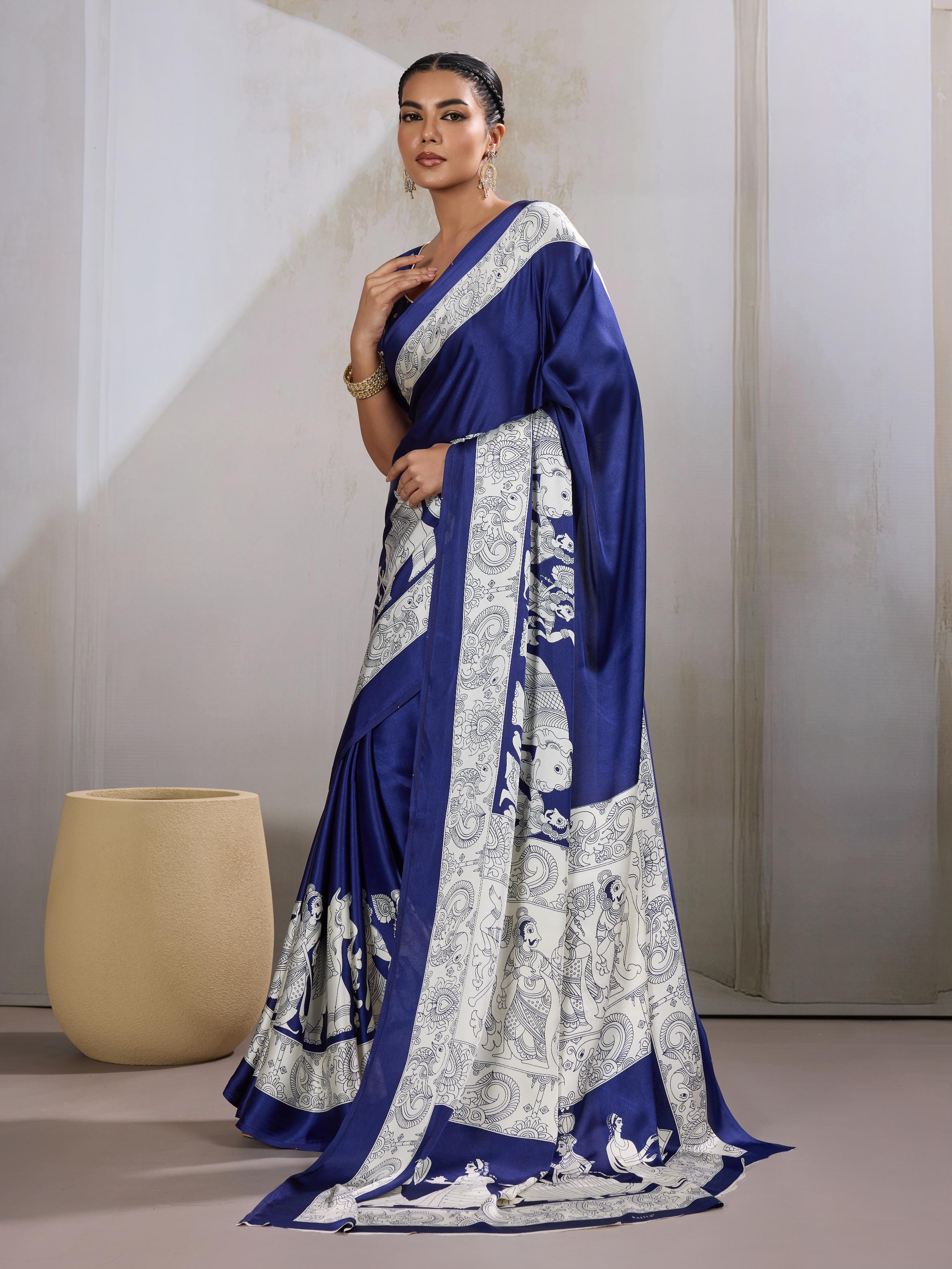 Bluebells Ajrakh Printed Satin Crepe Silk Saree