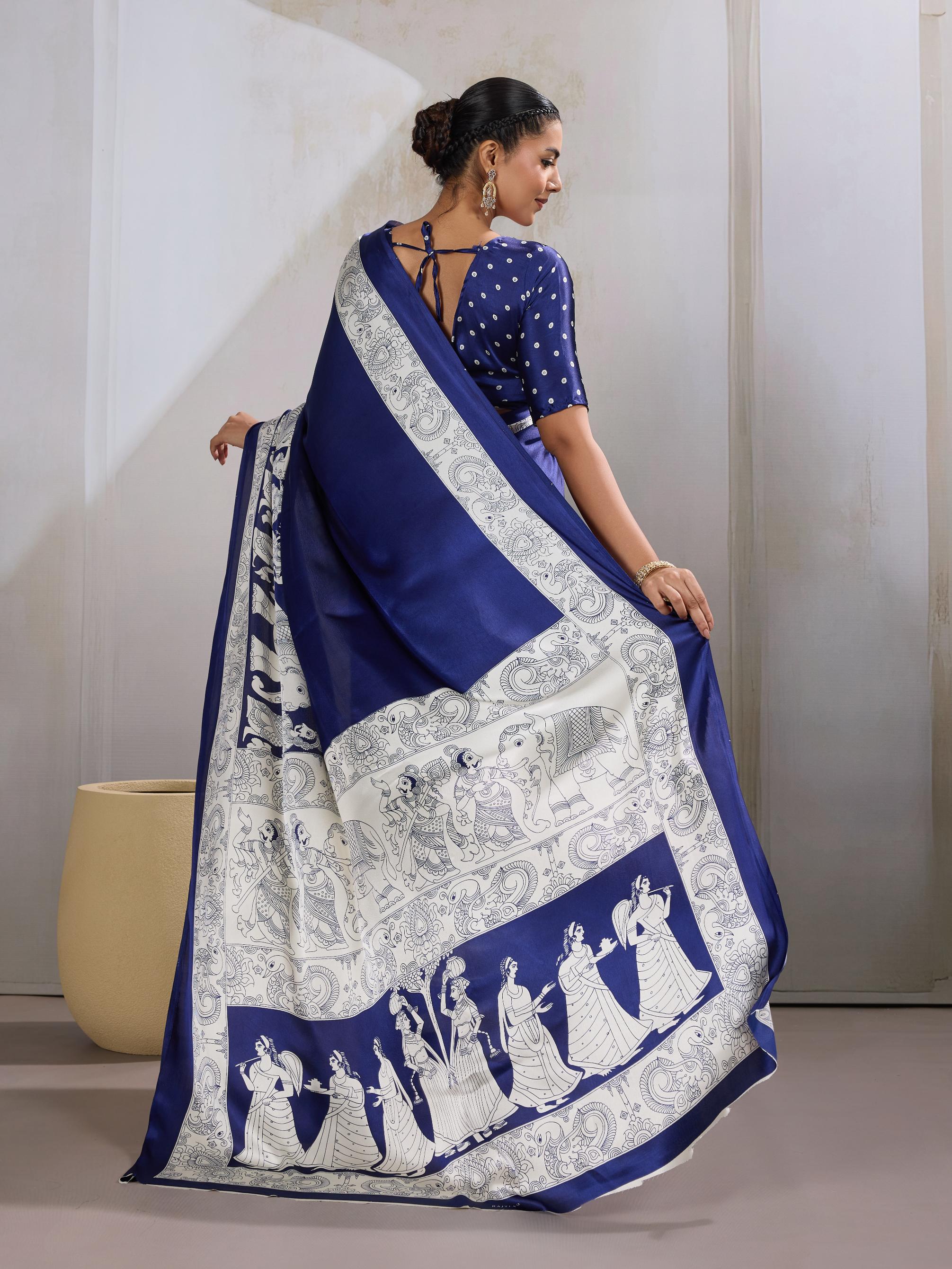 Bluebells Ajrakh Printed Satin Crepe Silk Saree
