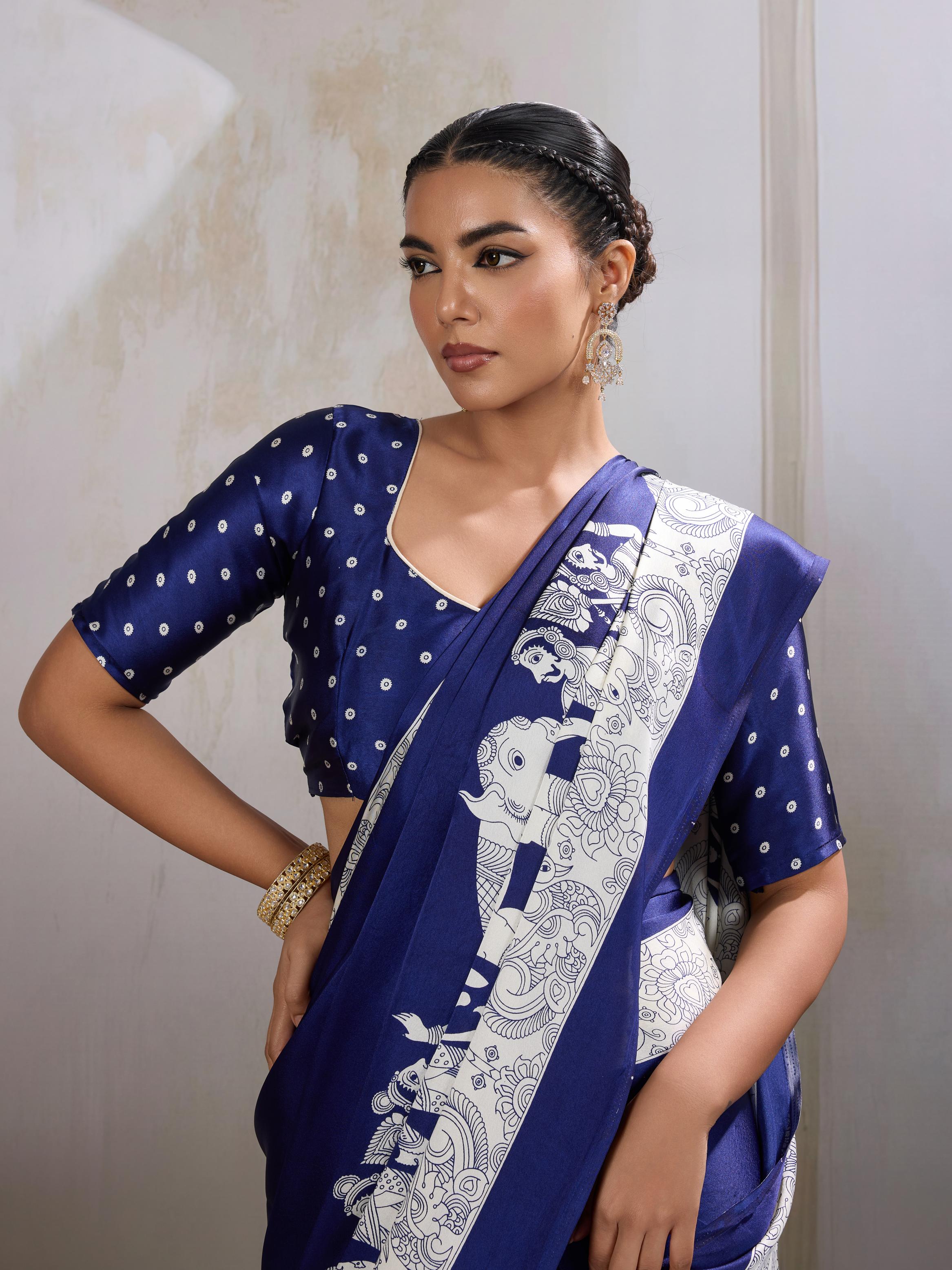 Bluebells Ajrakh Printed Satin Crepe Silk Saree
