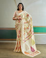Windstor Cream Modal Ajrakh Printed Satin Silk Saree