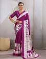 Periwinkle Purple  Ajrakh Printed Satin Crepe Silk Saree