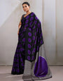 Boston Purple Ajrakh Printed Satin Crepe Silk Saree