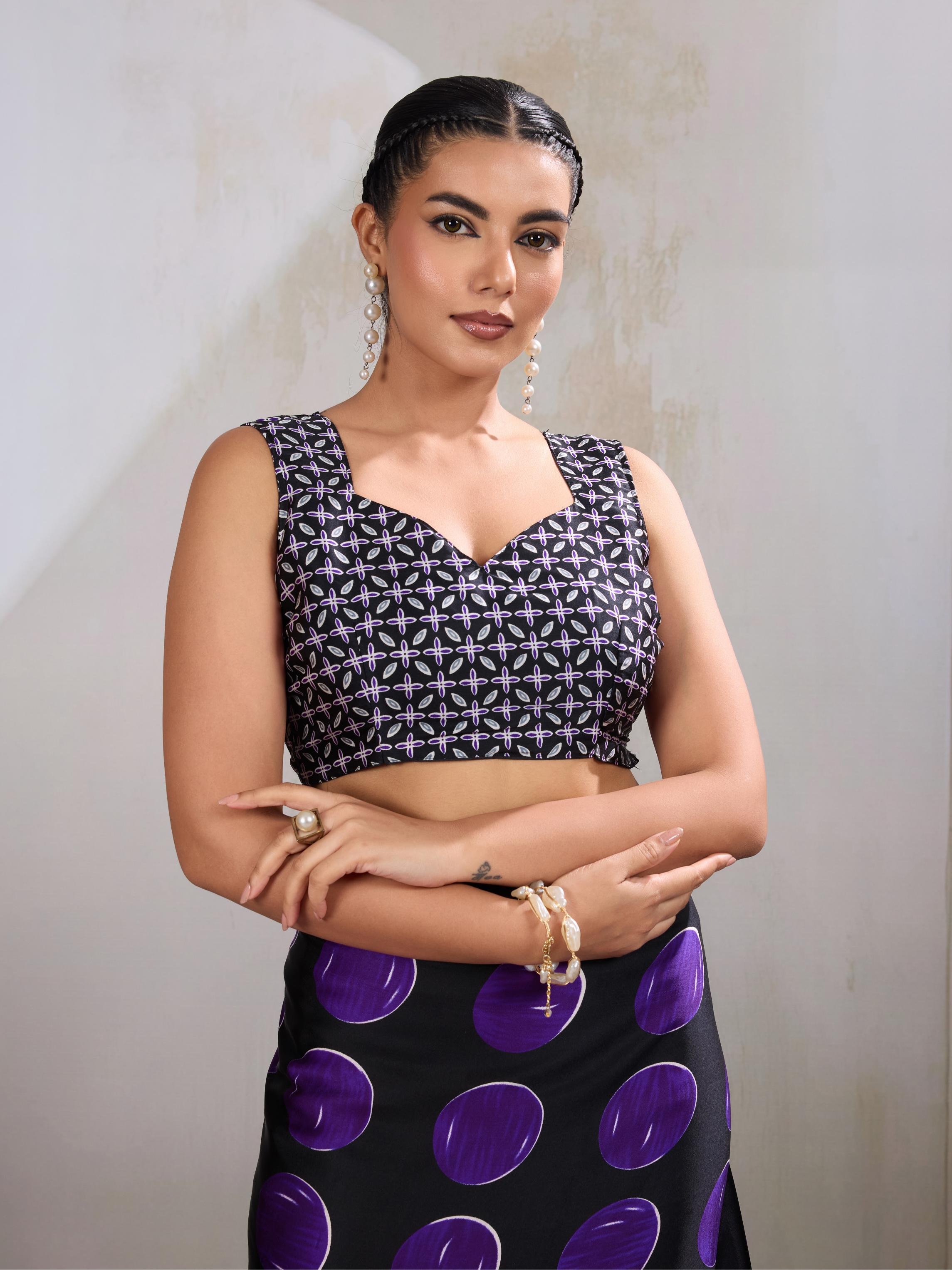 Boston Purple Ajrakh Printed Satin Crepe Silk Saree