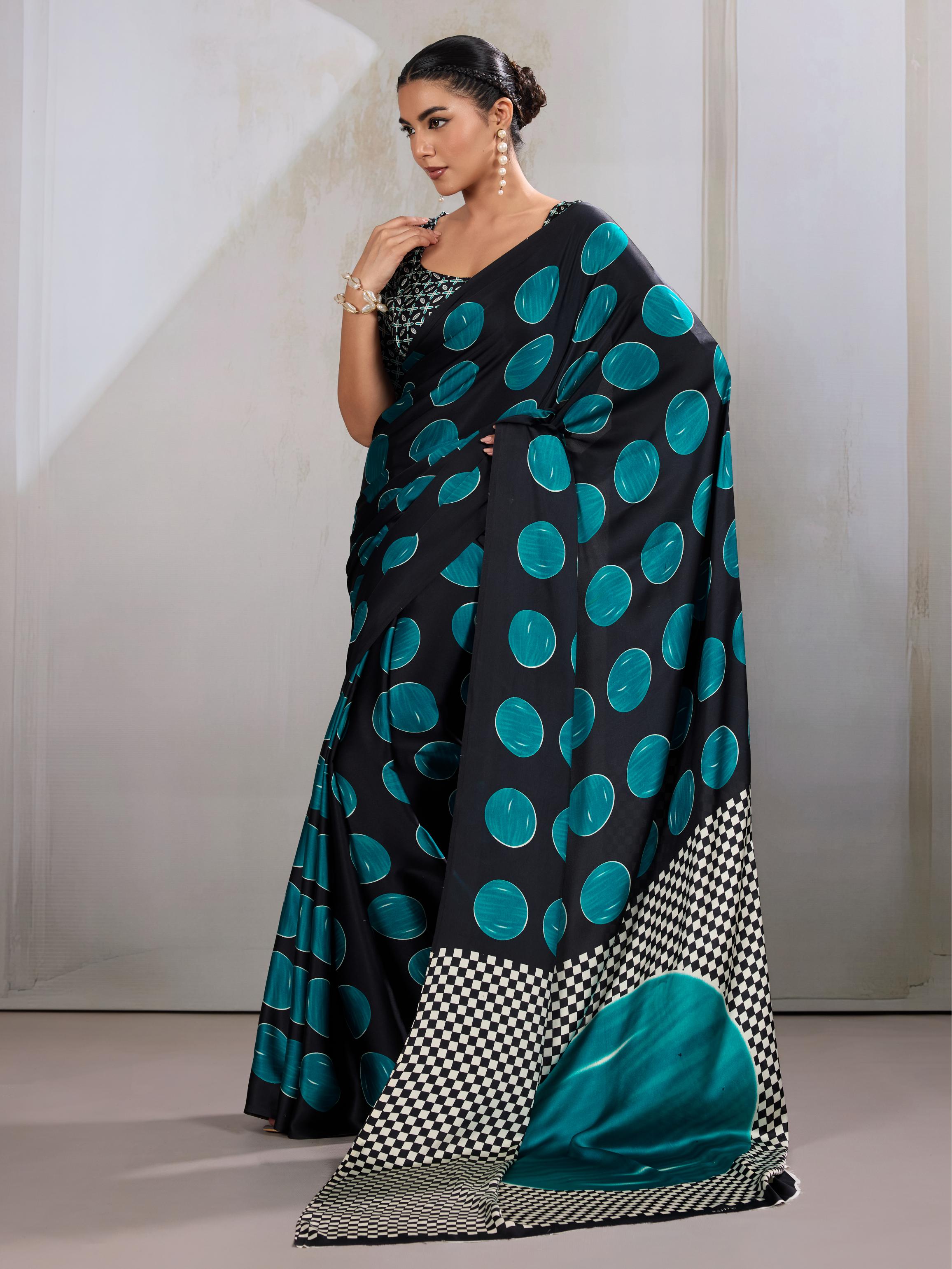 Paradiso Rama Ajrakh Printed Satin Crepe Silk Saree