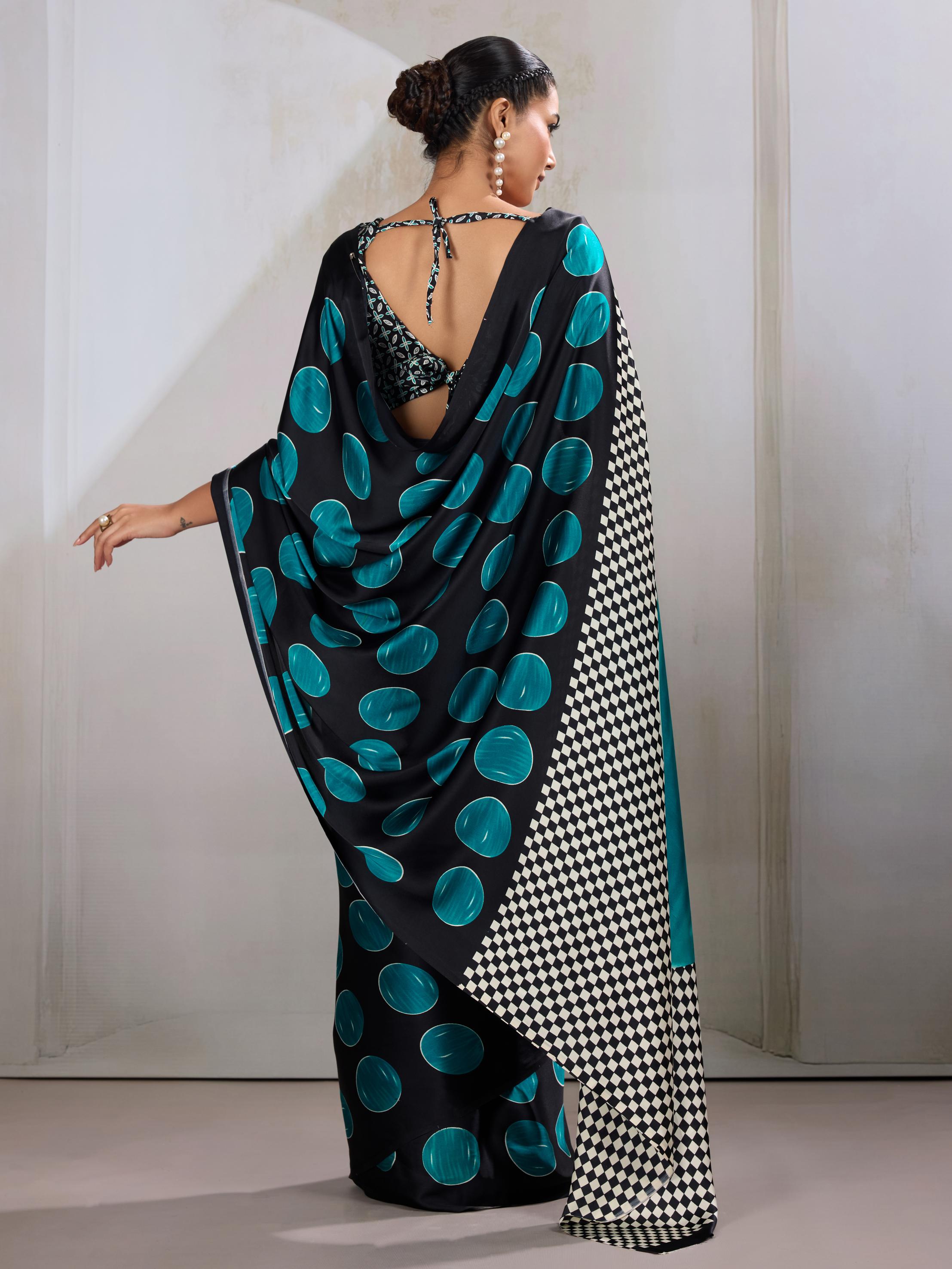 Paradiso Rama Ajrakh Printed Satin Crepe Silk Saree
