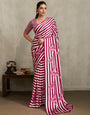 Jam Wine Ajrakh Printed Satin Crepe Soft Silk Saree With Blouse