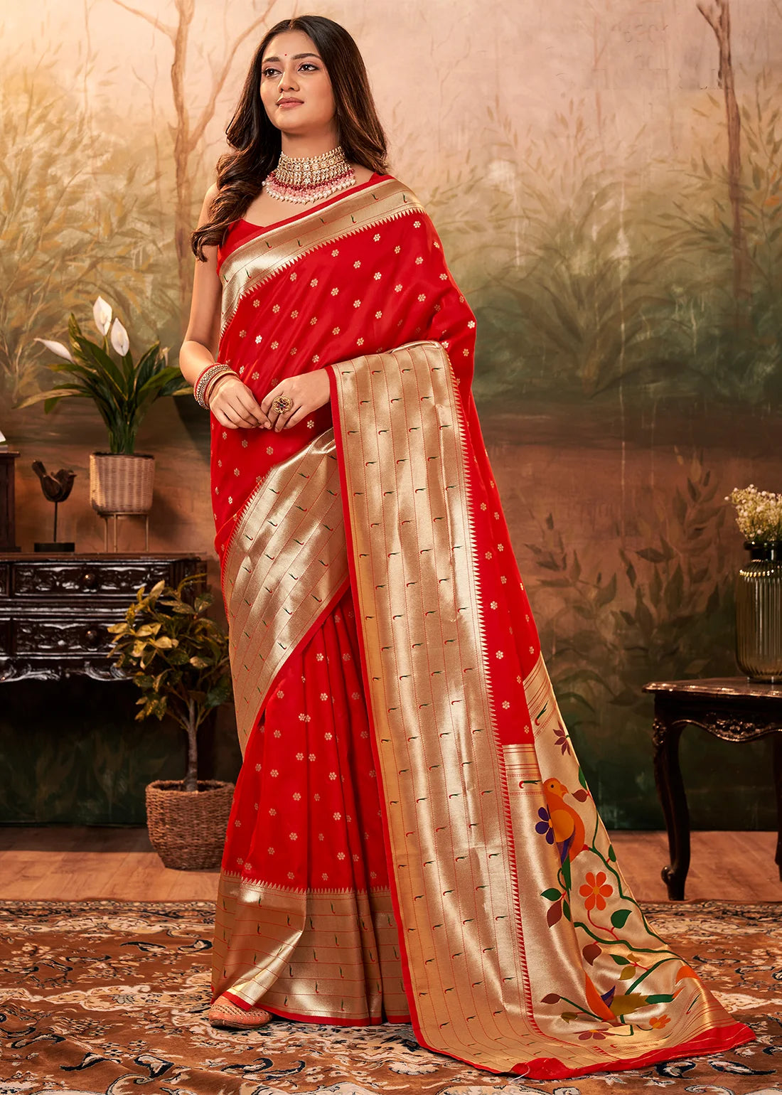 Gorgeous Red Paithani Silk Saree