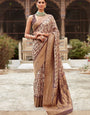 Twilight Clay Brown Banarasi Digital Printed Silk Saree