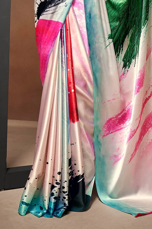 Multicolor Bollywood Style Soft Satin Crepe Saree