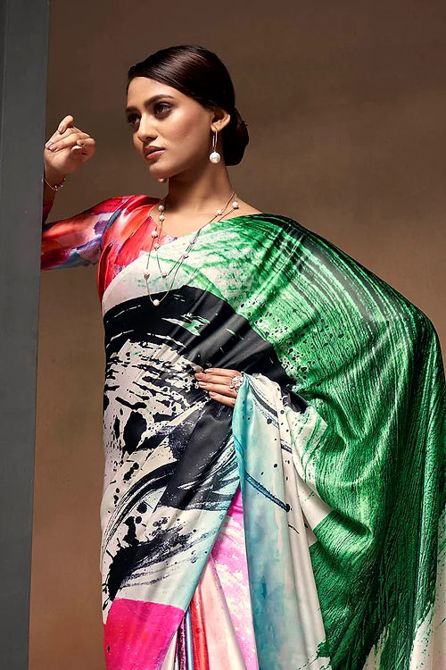 Multicolor Bollywood Style Soft Satin Crepe Saree