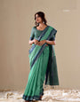 Flourishing Green Plain Cotton Saree