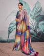 Multicolor Yellow Printed Satin Crepe Saree