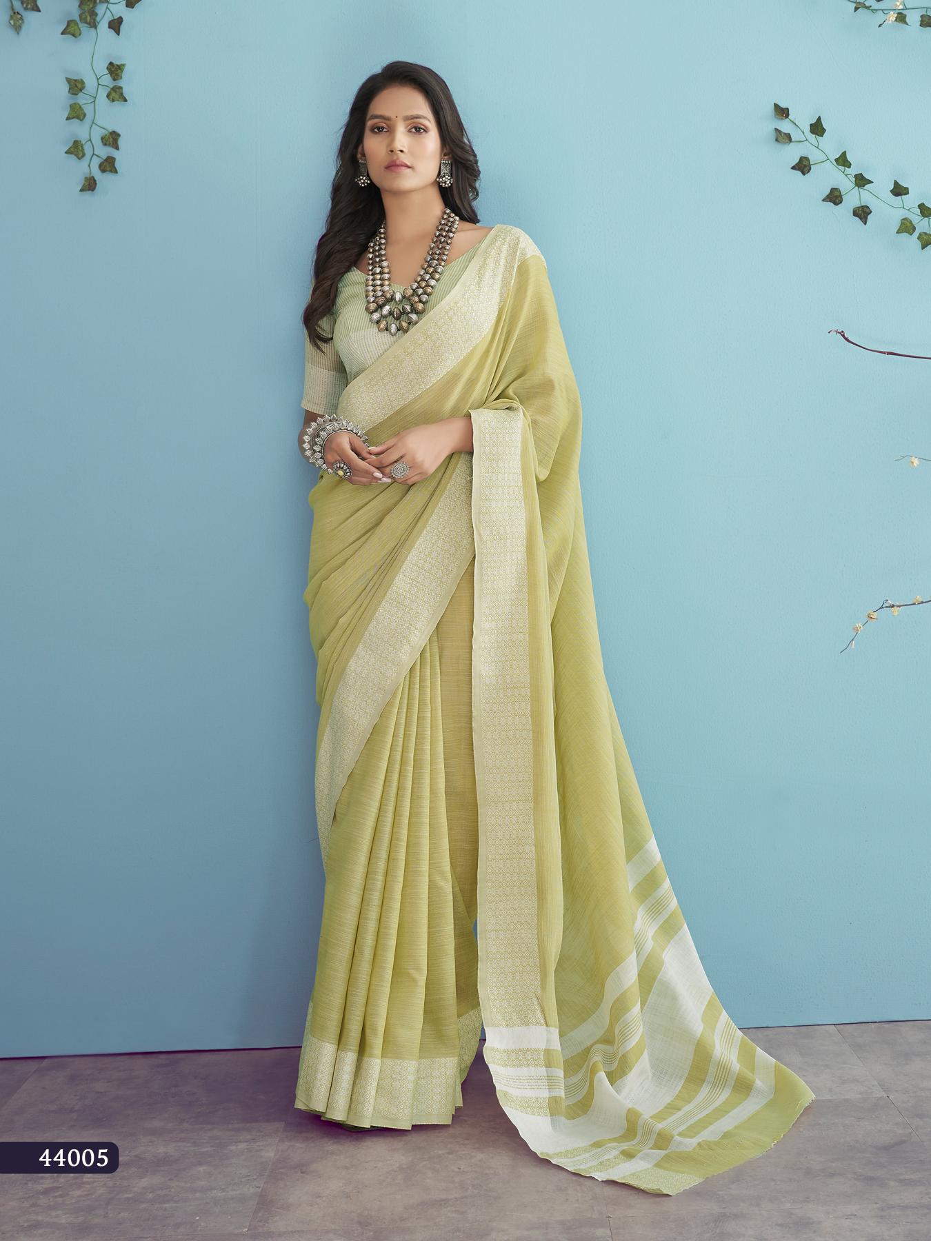 Soft Linen Silk With Chikankari Weaved Border Saree R1