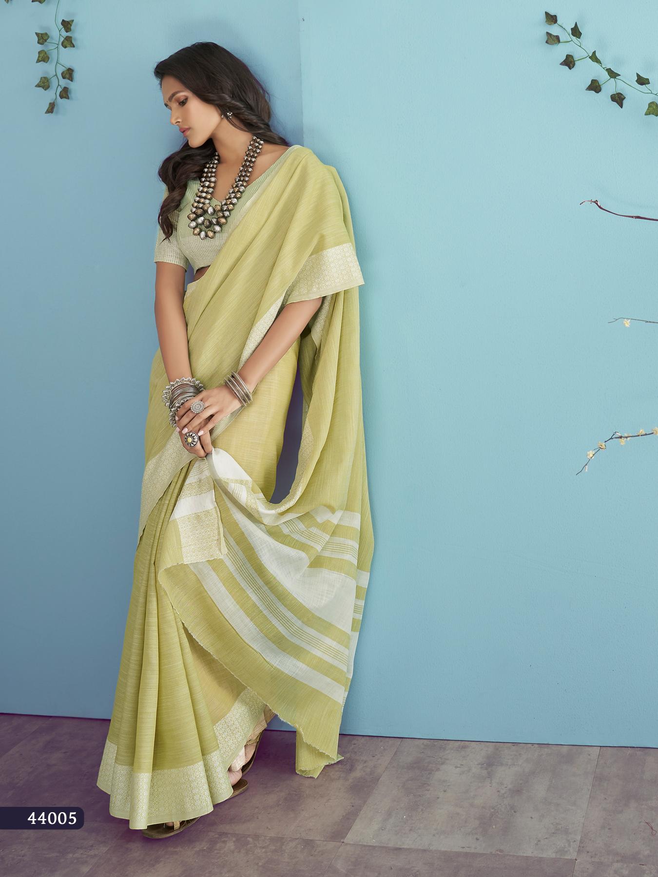 Soft Linen Silk With Chikankari Weaved Border Saree R1