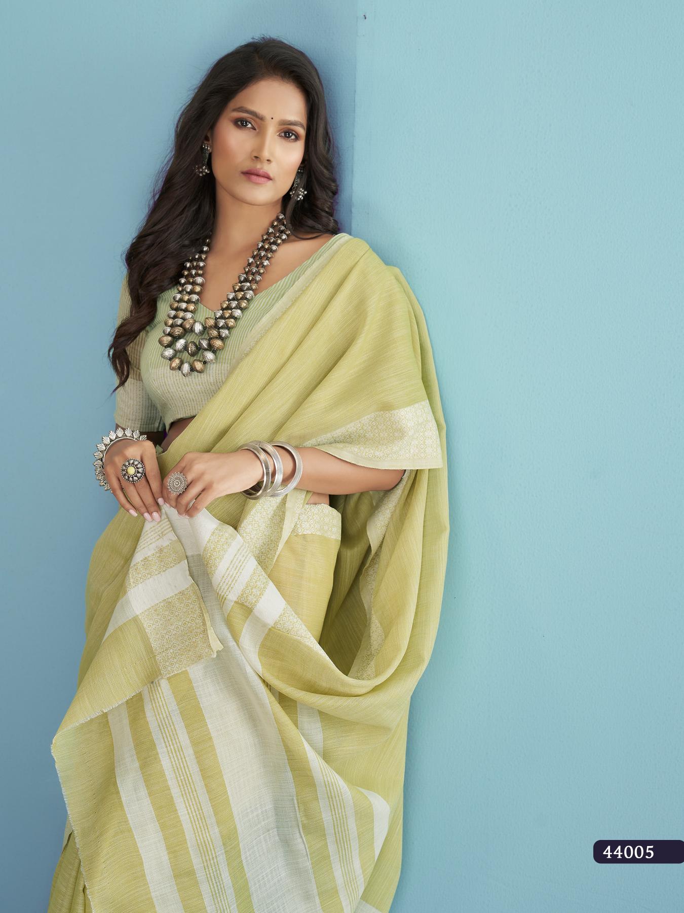 Soft Linen Silk With Chikankari Weaved Border Saree R1