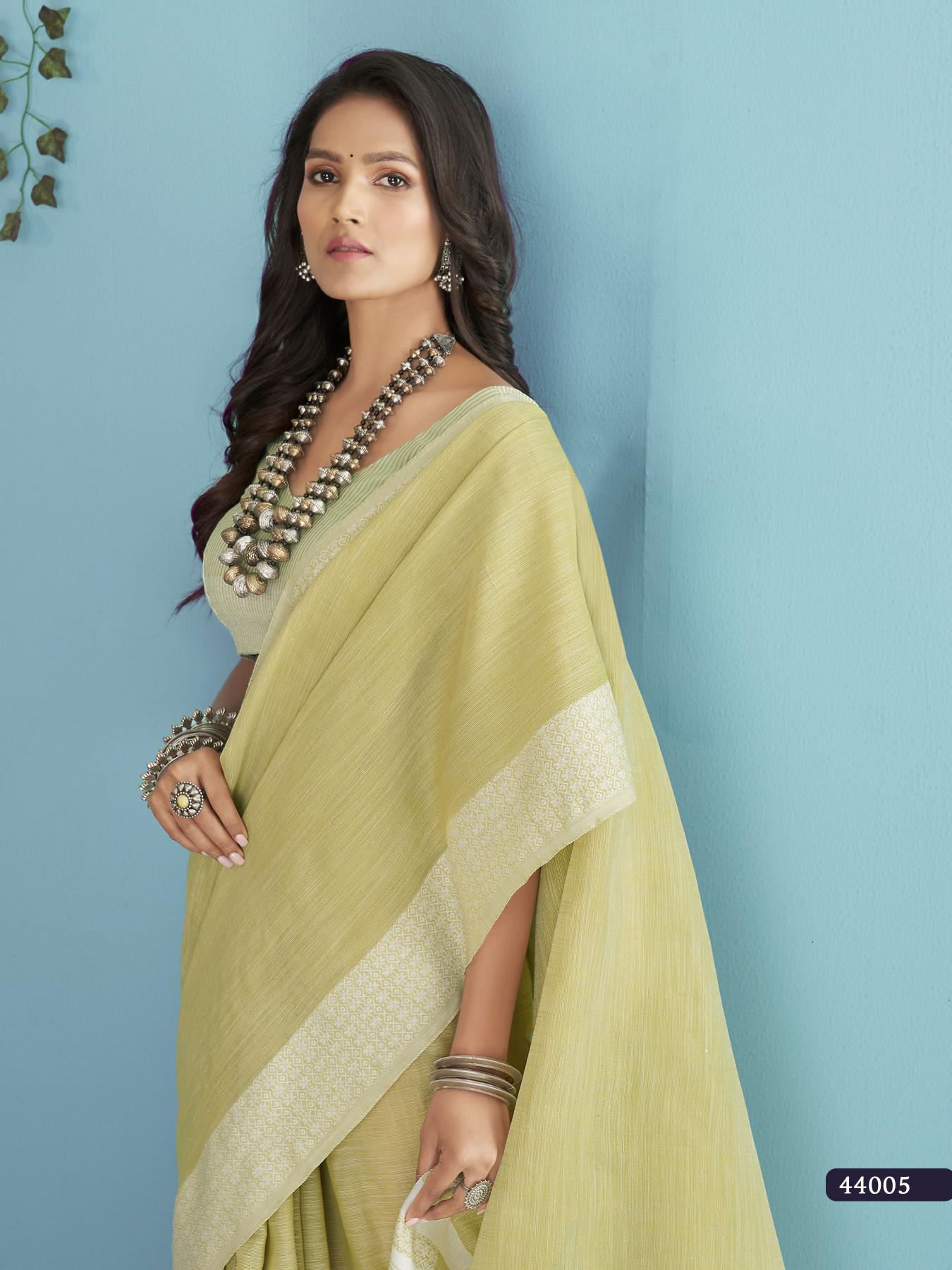 Soft Linen Silk With Chikankari Weaved Border Saree R1