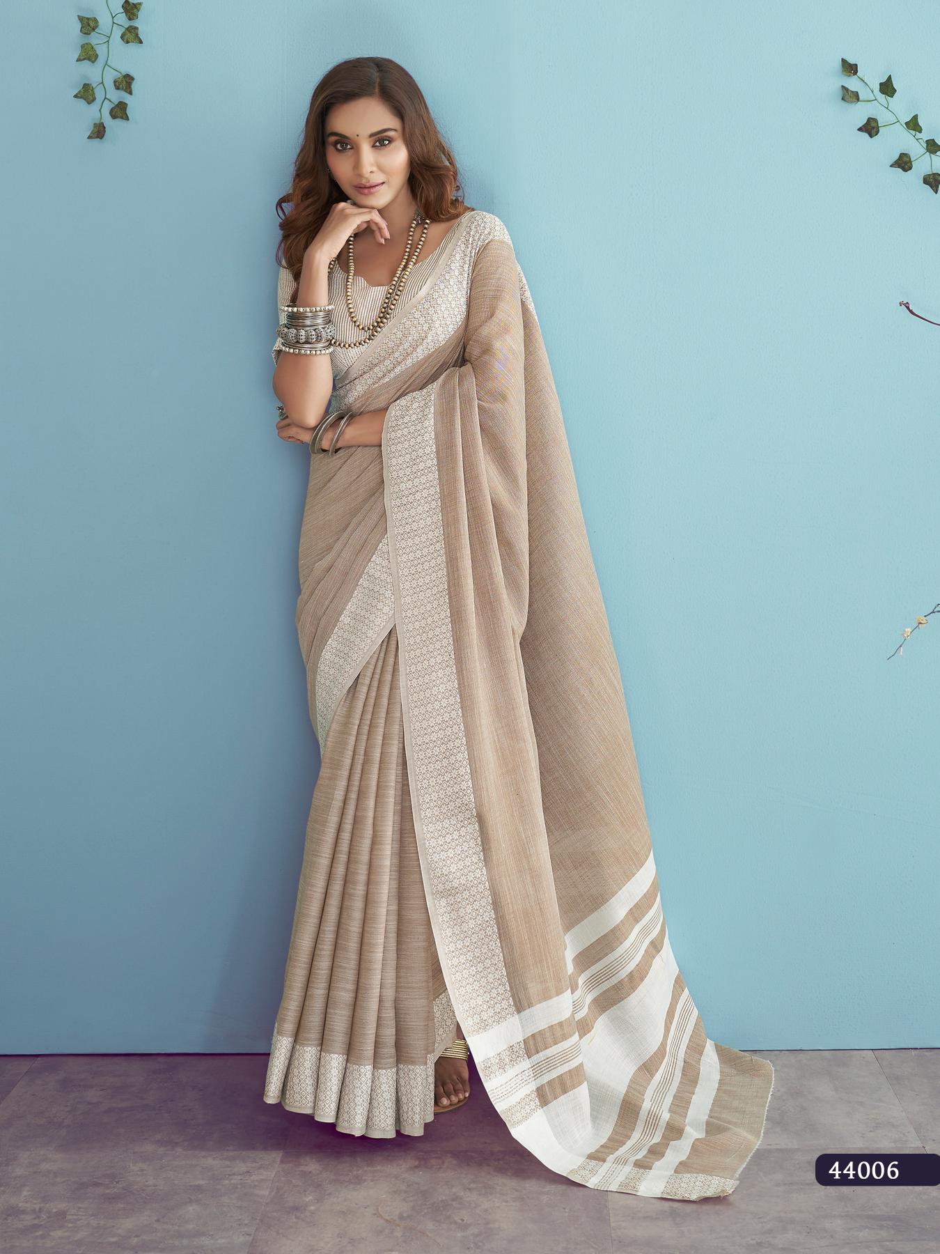 Soft Linen Silk With Chikankari Weaved Border Saree R1