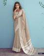 Soft Linen Silk With Chikankari Weaved Border Saree R1