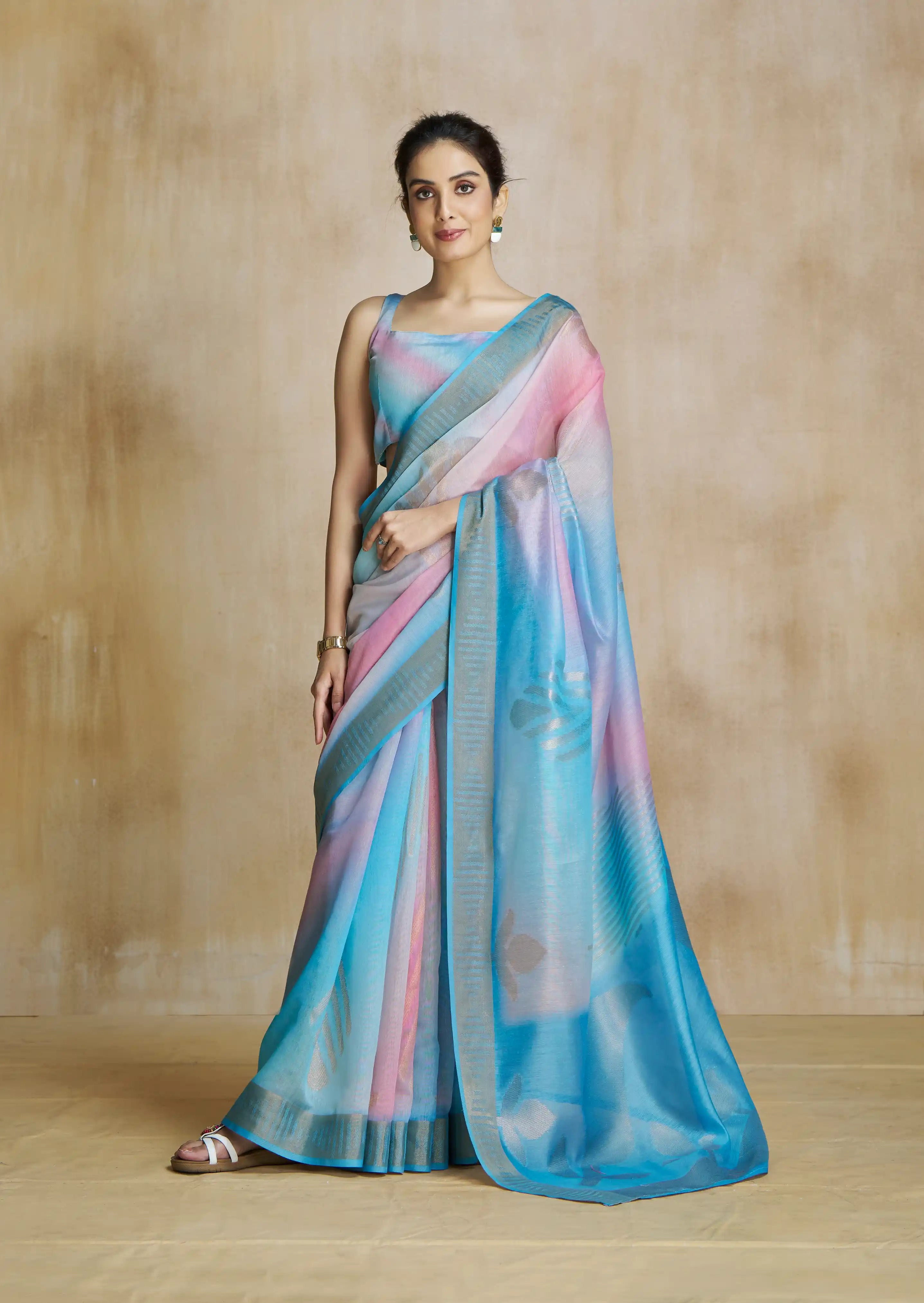 Blissful Sky Blue Digital Printed Silk Saree