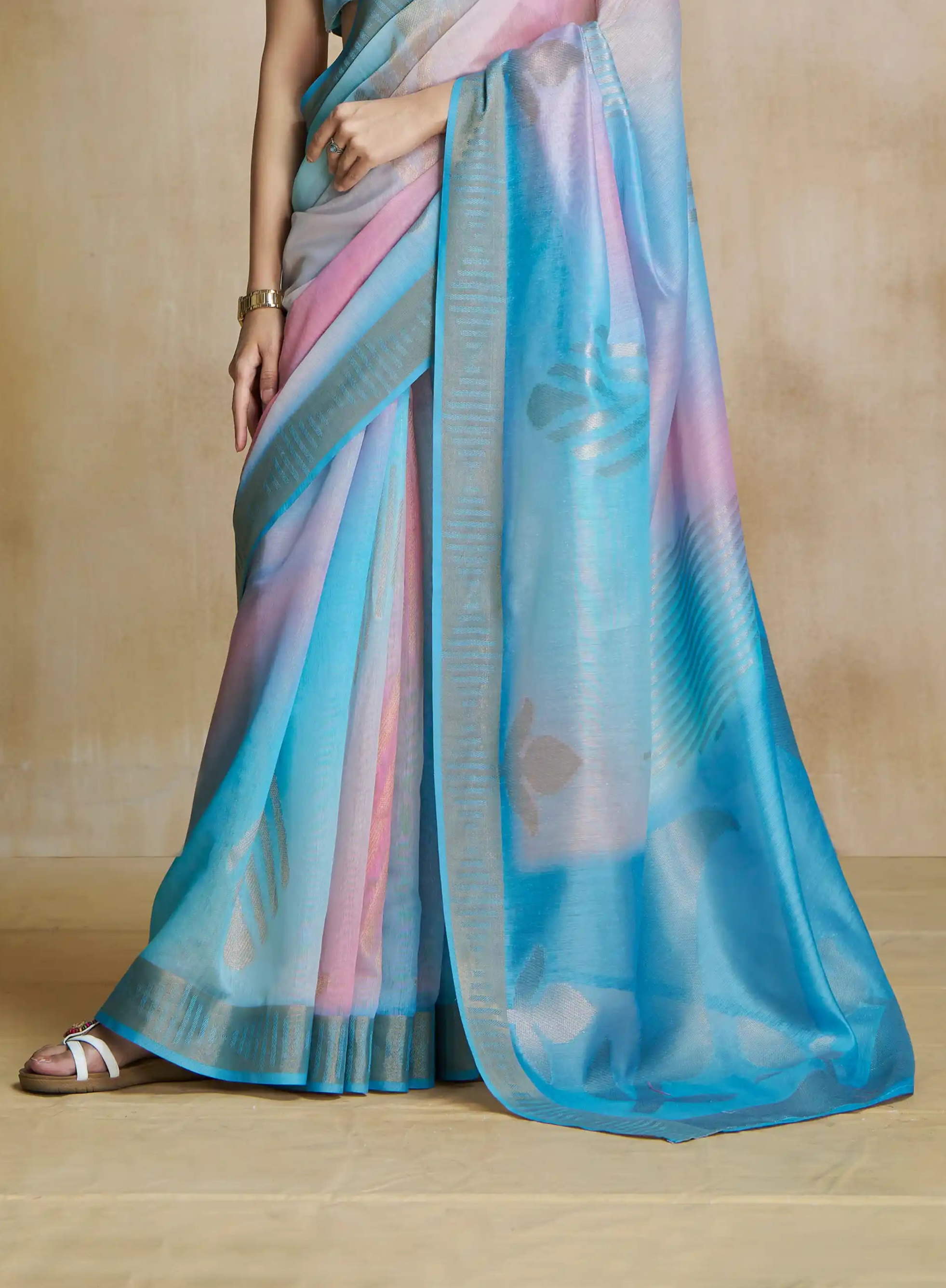 Blissful Sky Blue Digital Printed Silk Saree